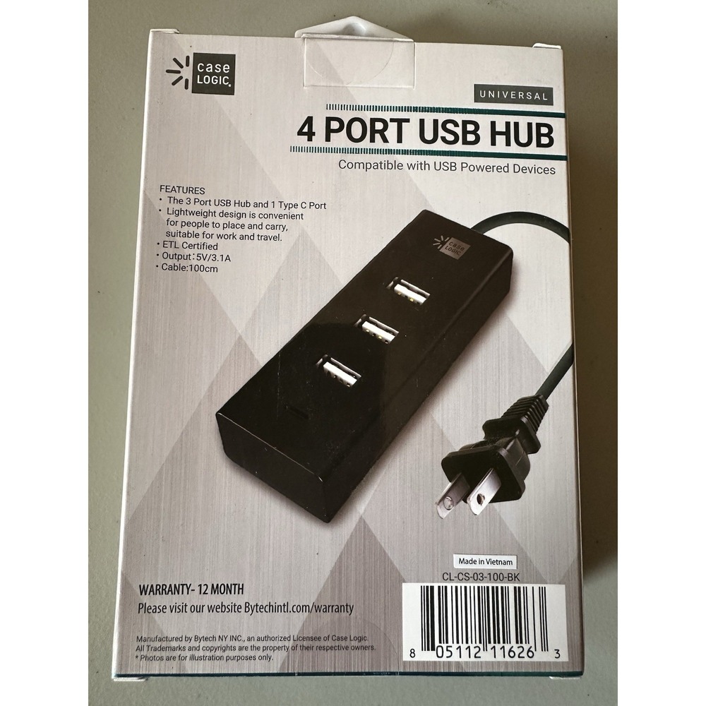 Case Logic Universal 4 Port USB Hub New